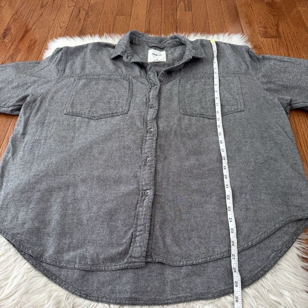 Aerie Anytime Fave Twill Flannel Shirt Women’s XL  Gray Striped Oversized Button - Picture 7 of 14